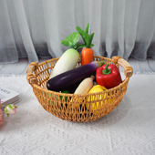 仿藤编收纳篮水果盘圆形装 饰储物篮面包筐美式 收纳筐镂空家用果篮