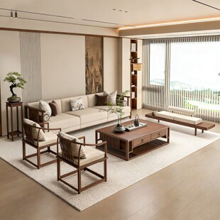 新中式 美学沙发家具定制 实木沙发组合客厅样板间会所三人多人宋式