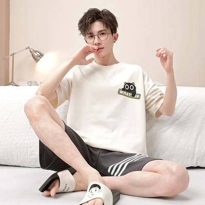 男士睡衣夏季纯棉短袖薄款卡通休闲大码宽松青少年家居服学生套装
