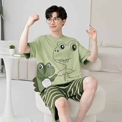 男士睡衣夏季纯棉短袖薄款卡通青少年大码宽松学生夏天家居服套装