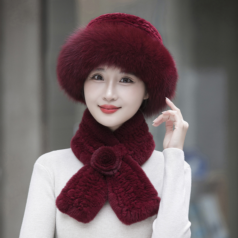 中老年人秋冬季獭兔毛皮草帽子妈妈女士保暖狐狸毛奶奶老太太盆帽