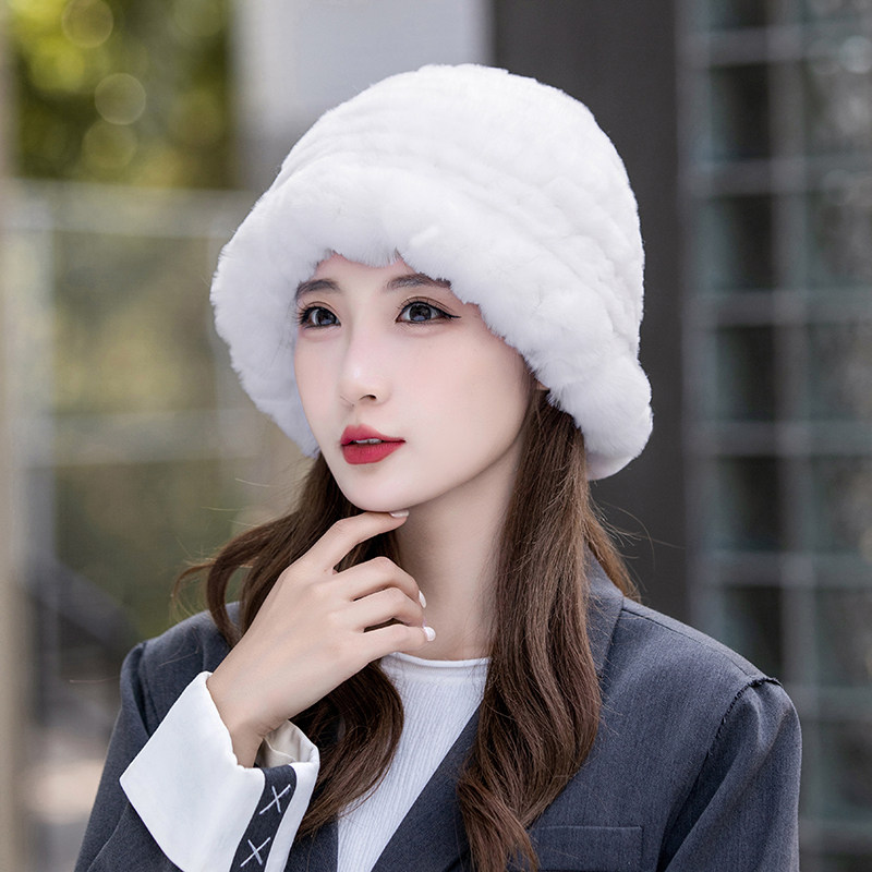 獭兔毛帽子秋冬款加厚保暖防寒毛线帽显脸小皮草护耳女士渔夫帽子