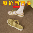 红靖蜓真皮平底低跟不累脚女凉鞋 外穿仙女风一字带 2025年新款 夏季