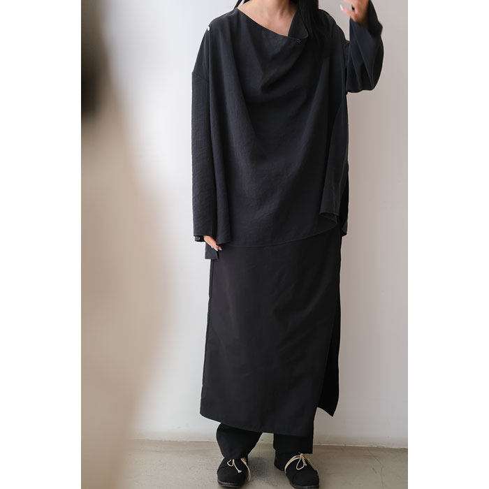 GNAY新款新中式多穿法垂荡领型黑色重磅真丝女款衬衫