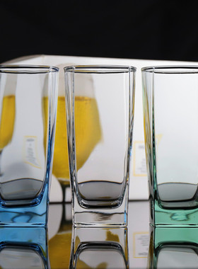 欧式四方杯餐厅玻璃杯透明威士忌杯茶杯商用酒店蓝色漱口杯绿色杯