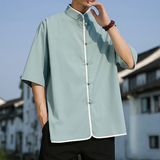 2024夏款风仿麻汉服短袖衬衫414-H008-F60，男装衬衫，四季星座414