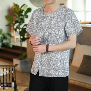 2024新款风短袖衬衫男潮流复古碎花唐装大码衬衣CS03-P35图片