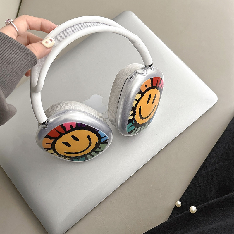 韩国ins小众设计搞怪俏皮太阳花笑脸适用于苹果AirPods max头戴式耳机保护套软壳透明轻薄