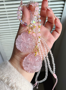 粉水晶狐狸吊坠九尾灵狐天然百搭粉色桃花狐雕刻粉水晶项链原创