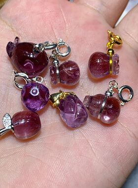 天然紫水晶钱袋草莓吊坠新品促销