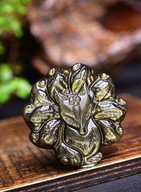 新品天然金曜石九尾狐狸吊坠百搭精致男女吊坠精致百搭包邮女