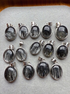 天然黑发晶吊坠925银镶嵌走夜路发财女精致顺发发晶