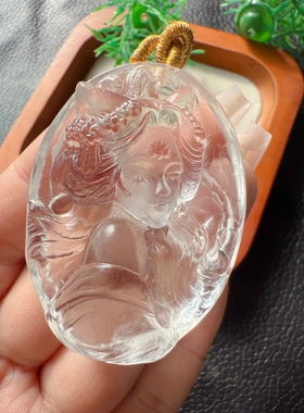 天然白水晶妲己娘娘狐吊坠礼物桃花爱情精工雕刻水晶吊坠