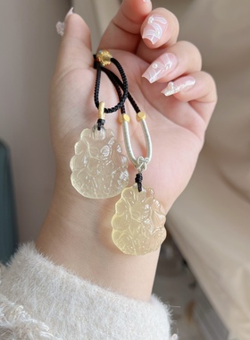 新品天然黄水晶狐狸吊坠狐娘娘发财男女桃花精致百搭时尚简约礼物