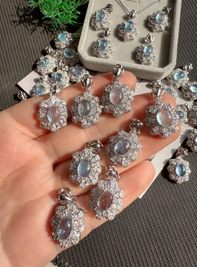 天然海蓝宝吊坠合金镶嵌小清新胸坠时尚饰品锁骨链