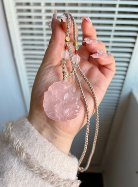 天然粉晶狐狸吊坠九尾灵狐桃花狐娘娘大气百搭粉色水晶礼物女包邮