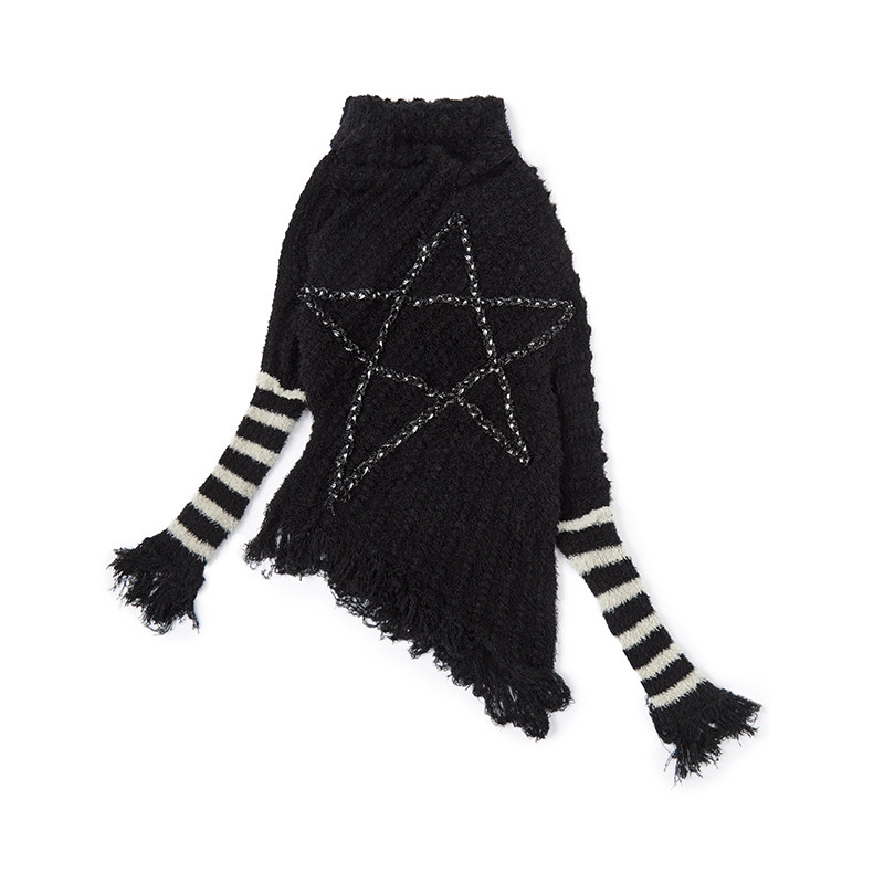 thumbnail for NO ROMANCE [Square and round same style] Retro punk street five-pointed star striped loose knit sweater