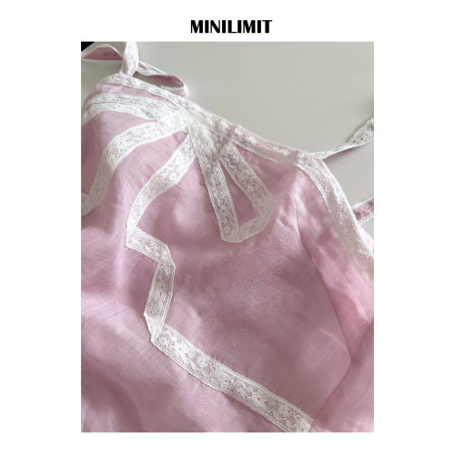 DY880 蝴蝶结吊带 刺绣洋气显瘦粉色仙气苎麻镂空背心 MINILIMIT