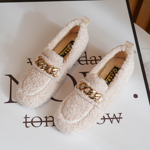 女秋冬外穿豆豆鞋 加绒小个子内增高棉瓢鞋 厚底小码 毛毛鞋