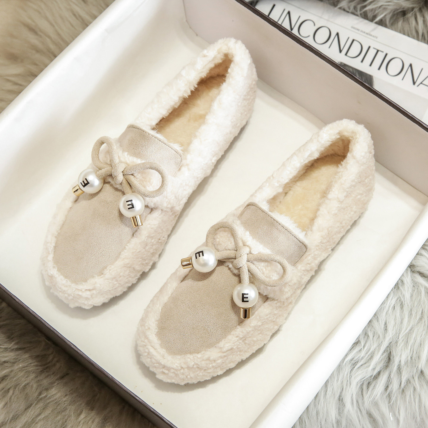 毛毛鞋女秋冬外穿2025新款羊羔毛加绒豆豆鞋女厚底棉鞋大码41到43