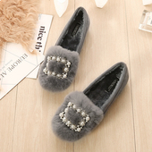 女冬外穿加绒豆豆鞋 防滑小码 女春秋季 毛毛鞋 厚底棉鞋 孕妇鞋