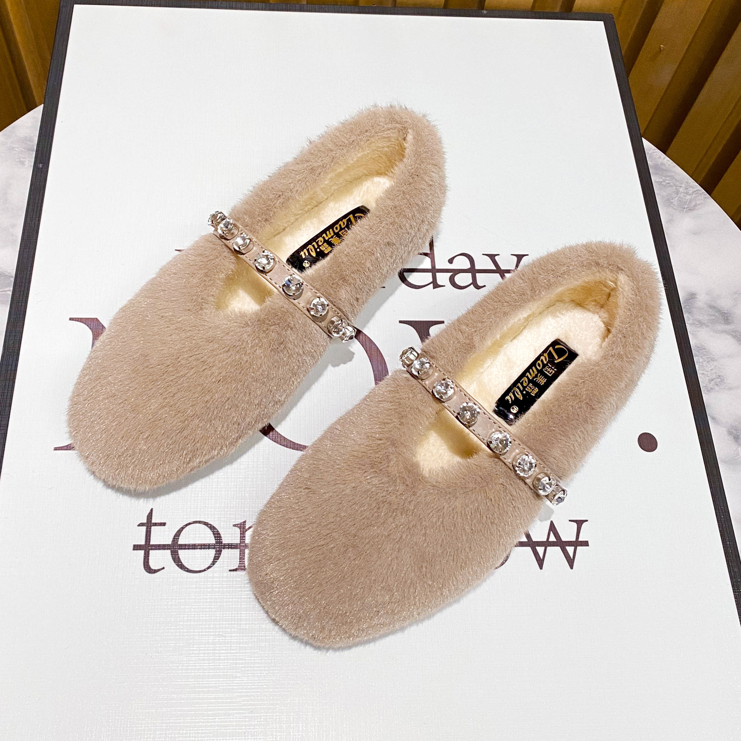 毛毛鞋女冬外穿2025新款玛丽珍兔毛加绒豆豆鞋一脚蹬厚底保暖棉鞋