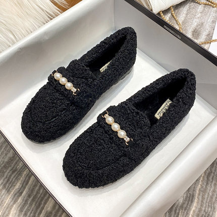 毛毛鞋女冬外穿羊羔毛豆豆鞋女加绒保暖厚底棉瓢鞋大码女鞋41到43