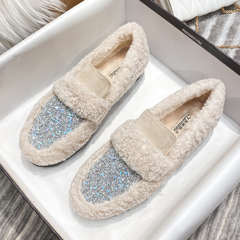 毛毛鞋女冬外穿2025新款厚底羊羔毛豆豆鞋加绒大码棉鞋41到43女鞋,女鞋,乐福鞋（豆豆鞋）,淘宝优惠券,粉丝福利购,淘宝优惠卷