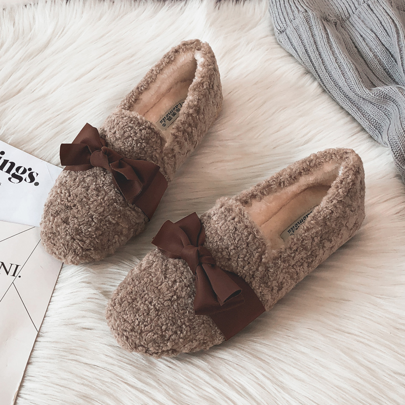 毛毛鞋女冬外穿2025新款厚底羊羔毛豆豆鞋加绒棉鞋大码41到43秋季
