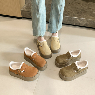 真皮~厚底勃肯鞋女2025新款秋冬雪地毛毛鞋加绒保暖小码女鞋32 33