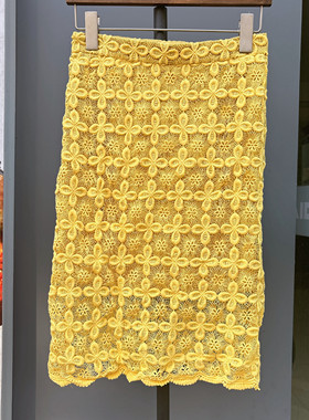 黄色蕾丝绣花包臀裙百搭显瘦打底包身裙气质简约时尚中长款半身裙