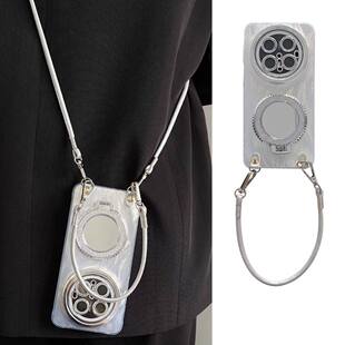 适用华为mate70Pro 手机壳气质羽纱Pura80全包防摔软壳m60镜子指环支架带挂绳斜跨手提m50高级感超薄m40女神