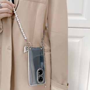 原创小众适用华为mateX5典藏版 硅胶软壳p50e斜跨手提链mate50RS保时捷m40 手机壳X3金属链子xs2高档mate60pro