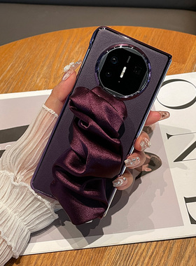 适用华为mateX6手机壳绸缎弹力腕带X7折叠屏X5高级感mate80RS保时捷丝巾松紧手腕带Meta70Pro全包边壳M60紫色