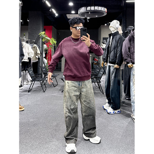 上衣 青年痞帅宽松休闲百搭长袖 美式 潮牌渐变色圆领卫衣男2025新款