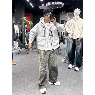 工装机能风连帽羽绒服男2025冬季新款痞帅多口袋户外保暖鸭绒外套