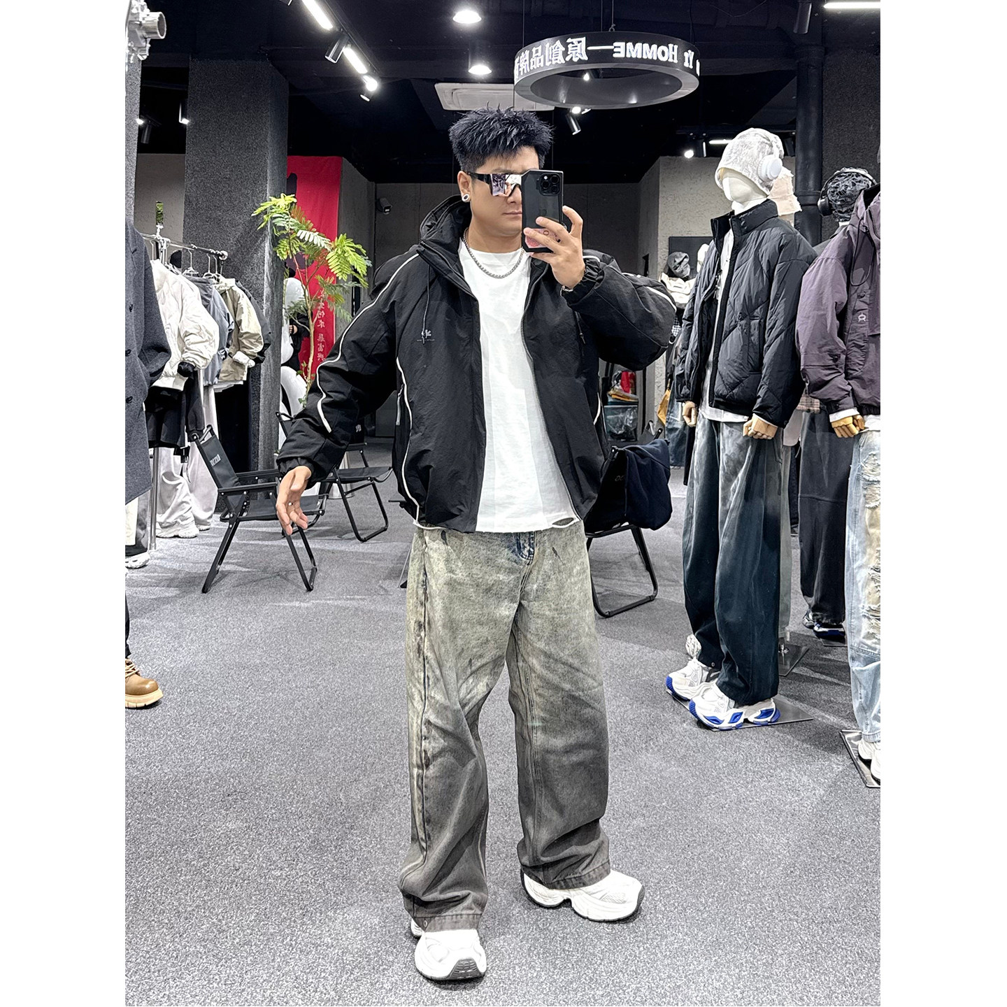 美式潮牌连帽羽绒服男女同款痞帅防寒保暖高级感90白鸭绒短款外套