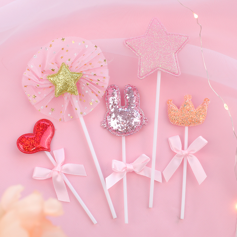 蕾丝亮片兔蛋糕装饰插件女孩生日