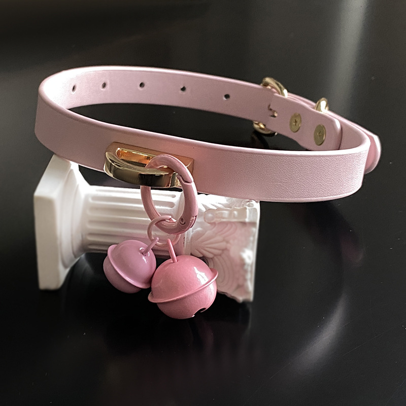 双面二层牛皮铃铛可取粉嫩女项圈