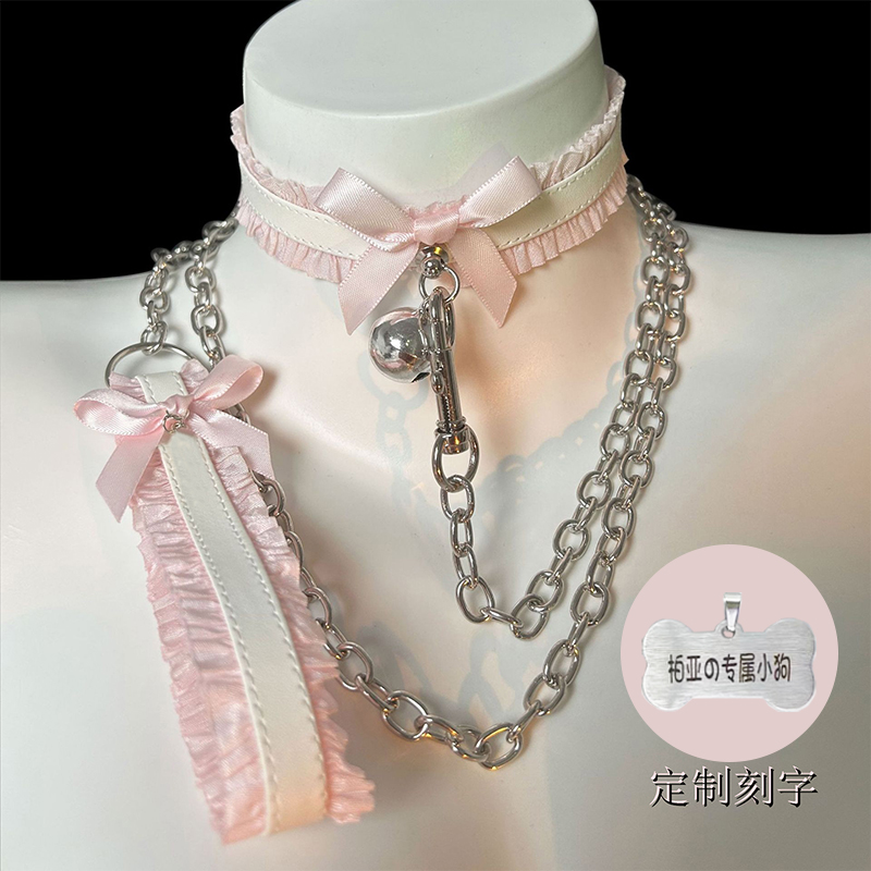 私人定制狗牌刻字蕾丝蝴蝶结饰品