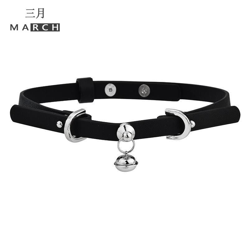 逆环chock铃铛小狗项圈女颈带禁欲系个性辣妹嘻哈朋克皮质锁骨链