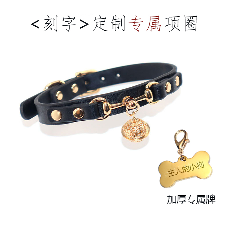 定制刻字铃铛金属骨头牌猫咪项圈女M带链子K9锁骨狗choker牵引绳