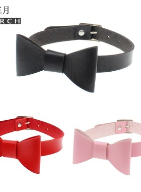 皮革蝴蝶结女朋克项圈
