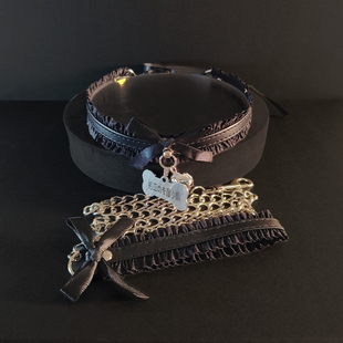 定制刻字铃铛项圈刻字蝴蝶结蕾丝黑色男牵引项链猫咪m女大码颈带