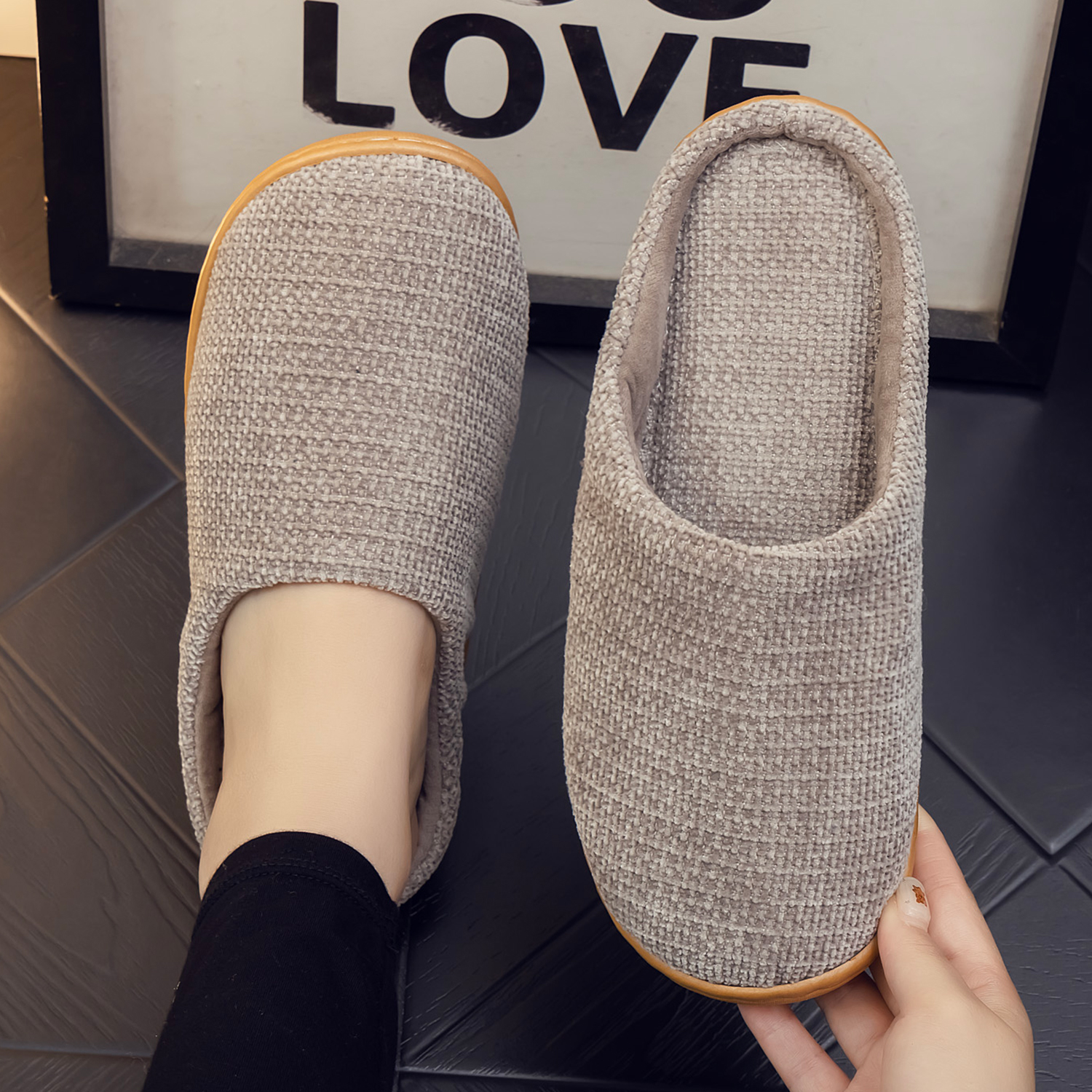 秋冬新款日式棉拖鞋女加厚家用室内防滑保暖家居情侣男地暖1004z