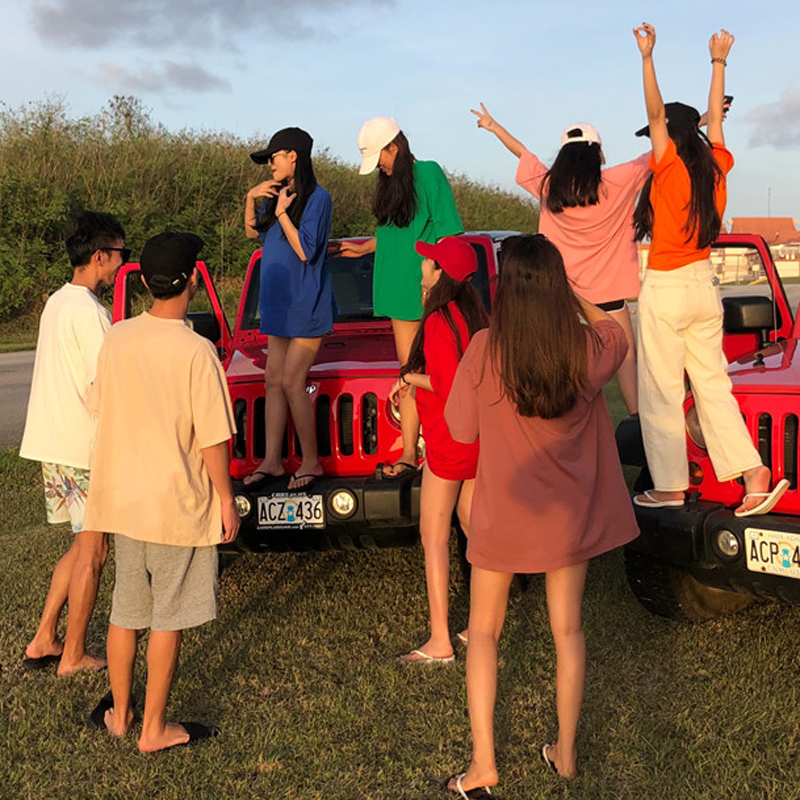 春夏女装韩版宽松百搭简约纯色短袖T恤中长款中袖上衣打底衫学生