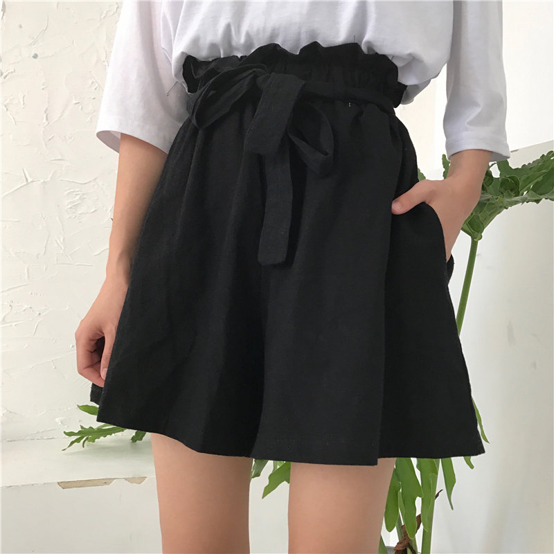 春夏女装韩版高腰宽松阔腿裤显瘦裙裤休闲裤学生直筒裤短裤带腰带