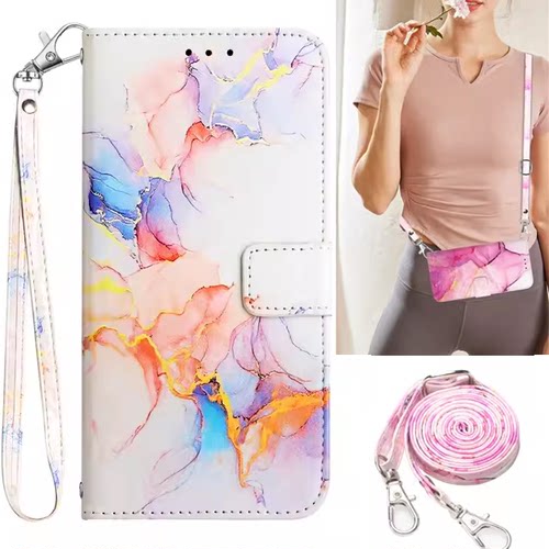 大理石纹路三星手机挂绳皮套