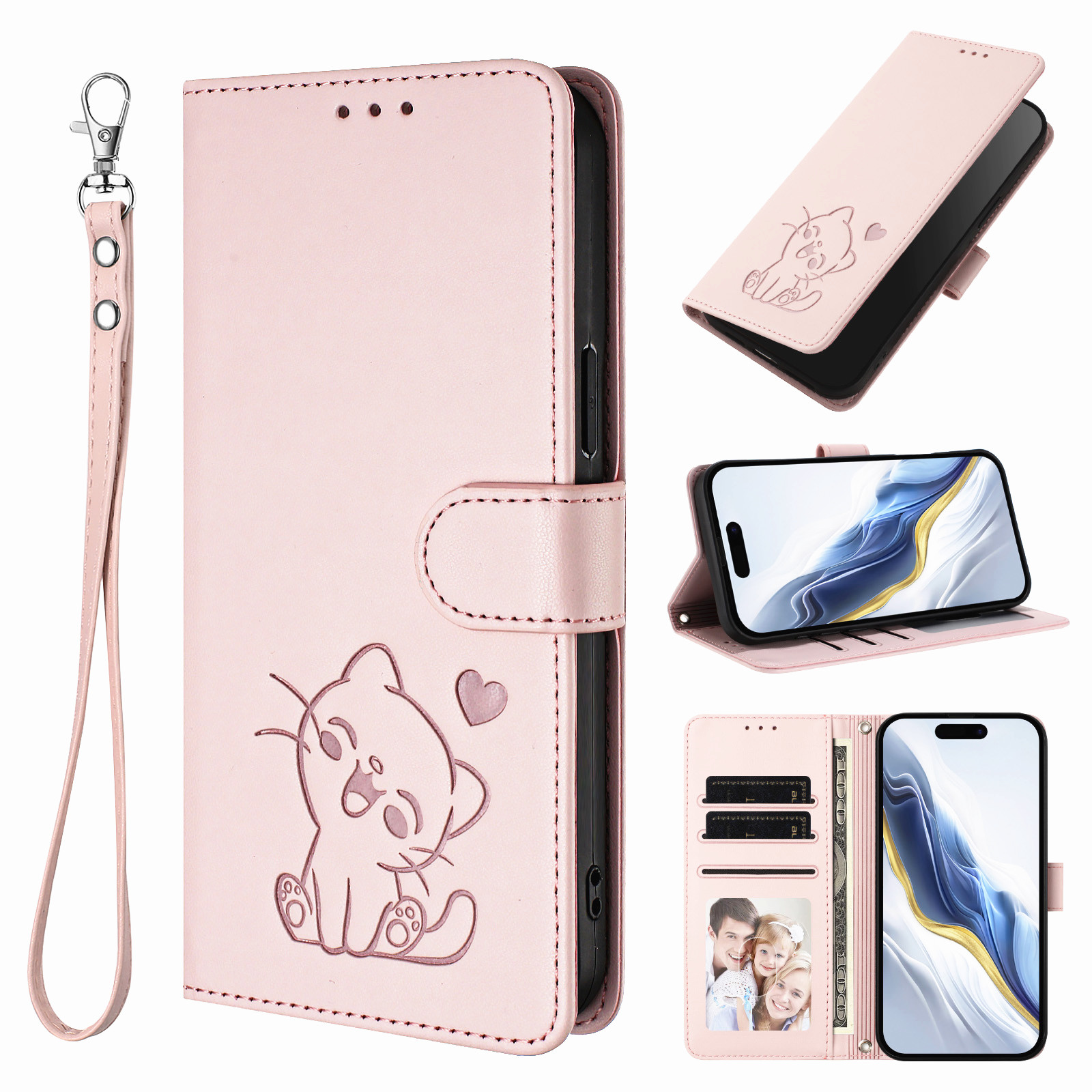 简单纯色爱心猫系列手机套翻盖