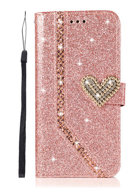 适用苹果16手机壳13Promax翻盖式11皮套13pro全包14防摔12mini女款15plus保护套67/8新款xsmax爱心贴钻闪粉xr